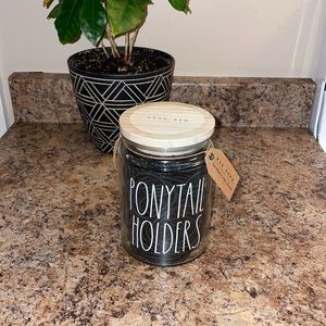 Rae Dunn Large Ponytail Holders Glass Jar with Wooden Lid